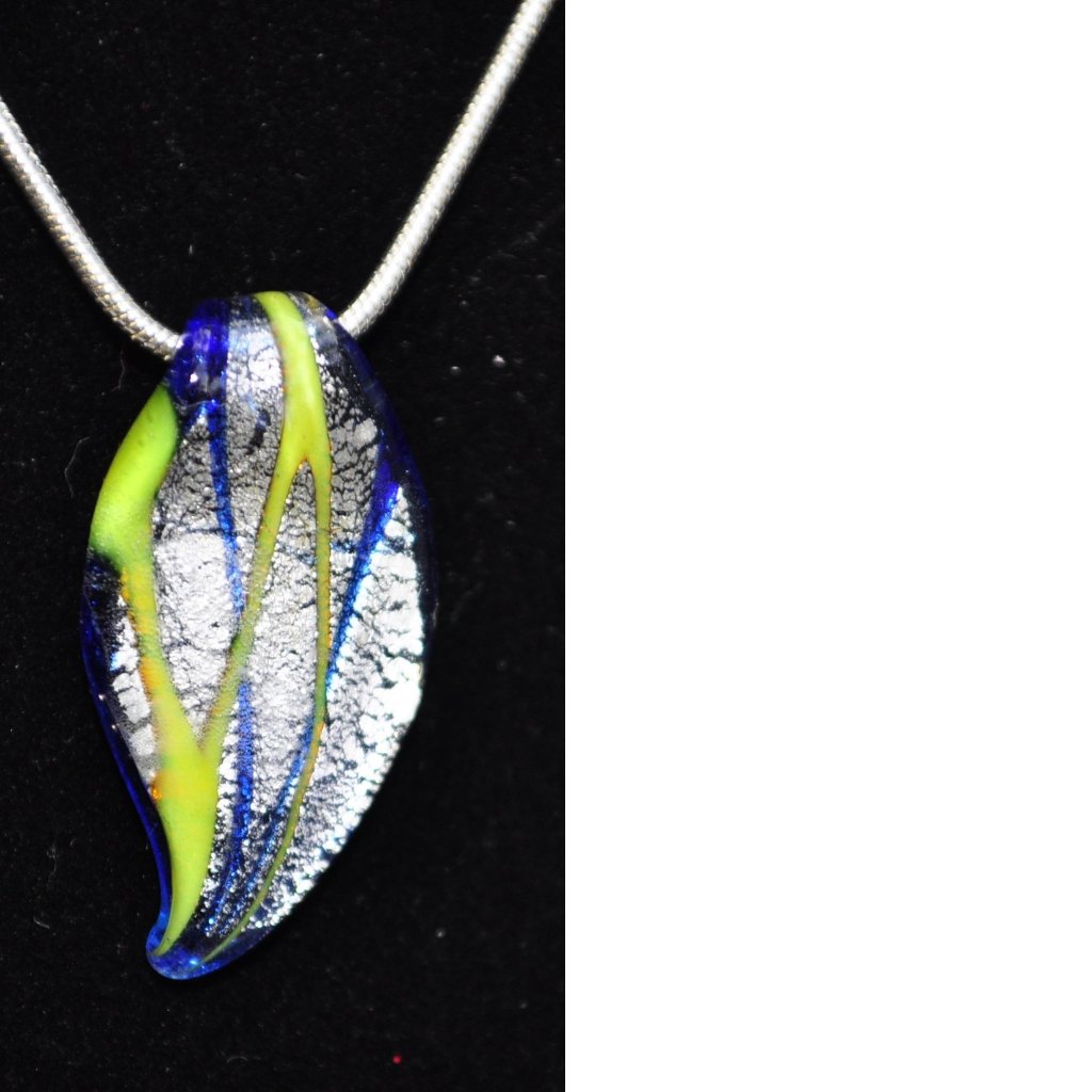 Blue Silver Lampwork Focal Glass Pendant With 925 Silver Necklace (2152)